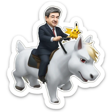 Jean Luc Mélenchon riding a pokémon sticker