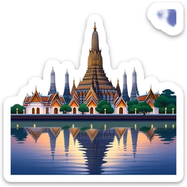 Cinematic Realistic Wat Arun Landmark Emoji, depicted with majestic temple spires illuminated against twilight rendered with intricate detail and soft, ethereal lighting. sticker