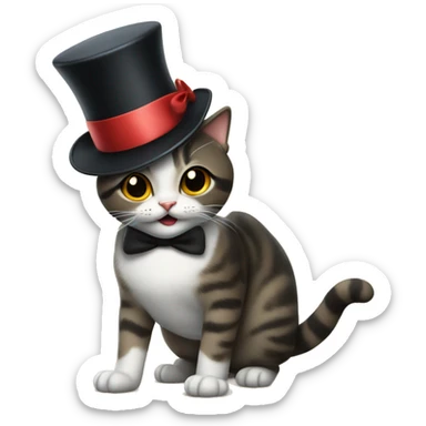 cat on its back legs with a top hat and bow sticker