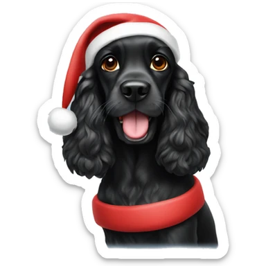 Black cocker spaniel with Santa hat sticker