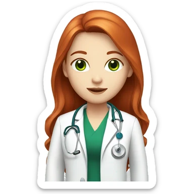 Doctor, long red hair, girl, white skin, green eyes sticker