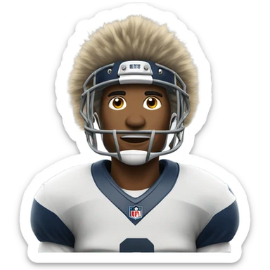 Football player wearing a coonskin hat sticker