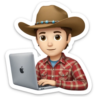 cowboy coder with a laptop infront and he is very white sticker