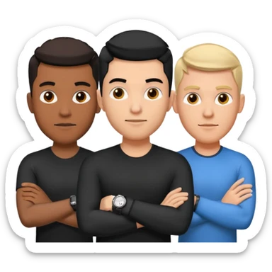 4 different men wearing black strap watches on their wrists portraits, head and shoulders only, watches clearly visible on arms, diverse face shapes and skin tones, 3D cartoon, mobile game icon style, clean background, no text, no watermark
 sticker