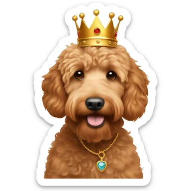 red apricot mini goldendoodle wearing golden crown sticker