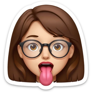 funny girl with brown hair and glasses, tongue out expression, Discord emoji style sticker