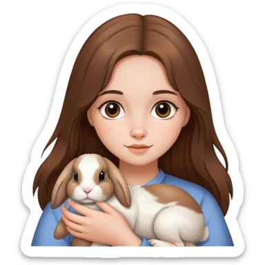 Long brown haired girl holding a holland lop bunny sticker