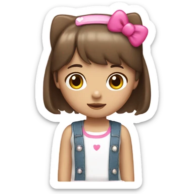 Girl wearing hello kitty headband with brown hair and bangs sticker