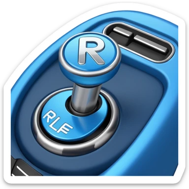 blue car gear shift stick with R for reverse highlighted sticker