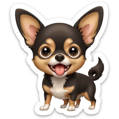 A high-resolution photo-realistic digital illustration of a cute black and tan chihuahua with big eyes yawning. sticker