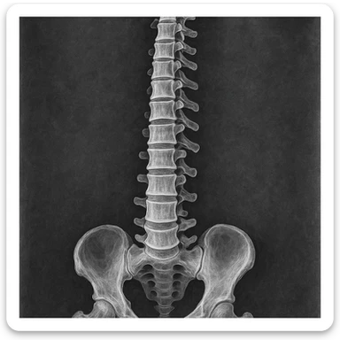 detailed X-ray style illustration of a human spine, monochrome, medical look sticker
