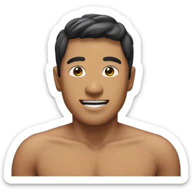An asian man shirtless in a field sticker