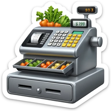 cash register from the front with symbols vor vegs sticker