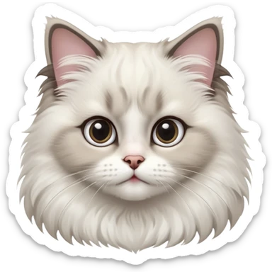 cinematic-adorable-big-eyed-fluffy-ragdoll-cat-portrait-emoji,-head-tilted-playfully-with-a-sweet-expression,-fluffy-white and grey-fur,-simplified-yet-irresistibly-cute-features-with-large,-expression,  sticker