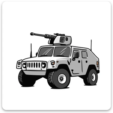 armored humvee military vehicle with roof-mounted turret sticker