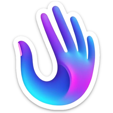 A futuristic abstract logo with curved dynamic lines resembling a subtle hand motion, glowing neon gradients, minimal and modern sticker
