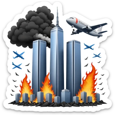 Twin towers with an airplane sticker