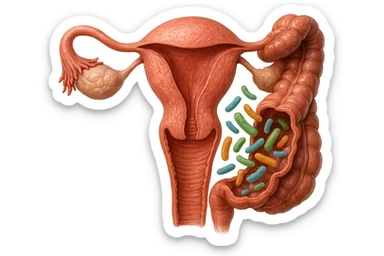 UTERO UMANO E INTESTINO ANATOMICI REALISTICO CON BATTERI CHE ESCONO DALL'INTERNO, IPERREALISTICO 4K sticker