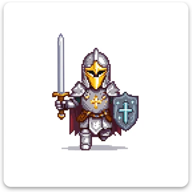 running paladin knight in shining armor with holy symbols and a sword sticker