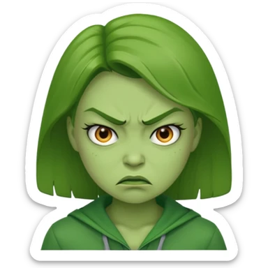 Give me a woman in green who is angry. her skin should also be greeb  sticker