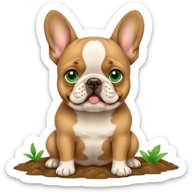 Frenchie dog with green dirt on his face sticker