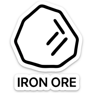 iron ore, outlined icon, black lines, simple rock shape, hint of metallic texture sticker