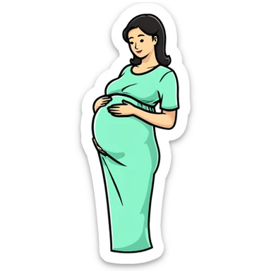 woman with small baby bump, just showing pregnancy sticker