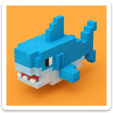 voxel style shark, isometric, blocky, playful, blue and gray colors sticker