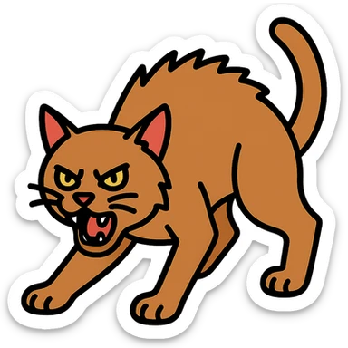 realistic icon-style cat in an attack stance, detailed fur and sharp eyes sticker
