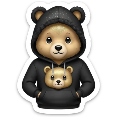 bear with a black hoodie with glitter  sticker