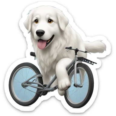 Great Pyrenees pulling a kickbike.  sticker