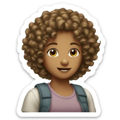 Curly haired girl with tan sticker