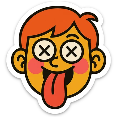 vibrant toon style face with tongue sticking out, eyes crossed, blushing, silly expression sticker
