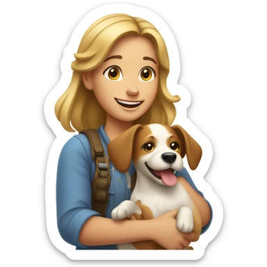 smiling girl holding dog sticker