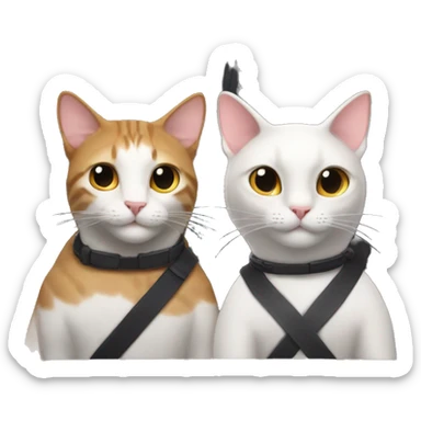 two cats sit behind the front seats in a Tesla sticker