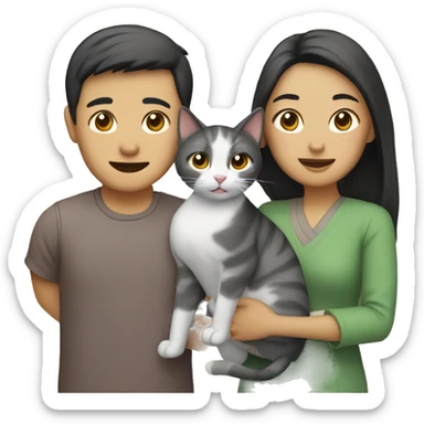 Asian couple with a cat sticker
