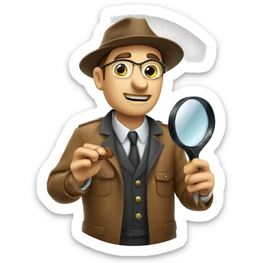Nut inspector holding a nut looking through a magnifying glass sticker