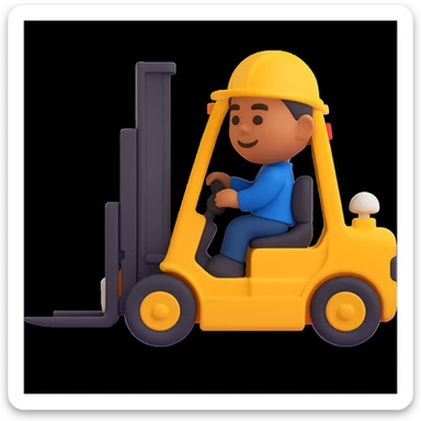 Add a driver to the forklift in a 3D emoji style, microsoft style 3d fluent emojis with smooth shading and simple features. sticker