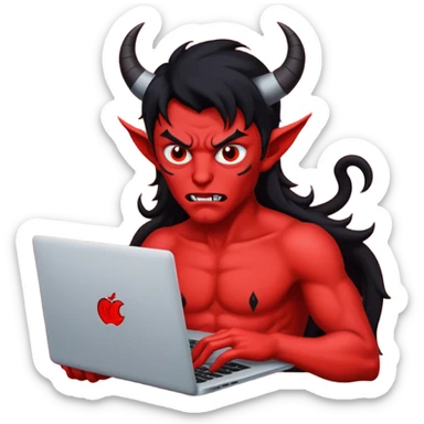 satan god with laptop, red and black sticker