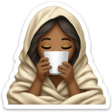 girl inside a blanket sipping coffee eyes closed sticker