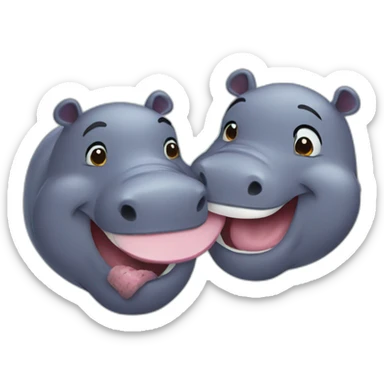 2 cute hippopotamus kiss sticker