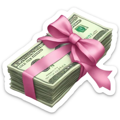 an aesthetic bundle of dollars tied with a pink ribbon and bow sticker