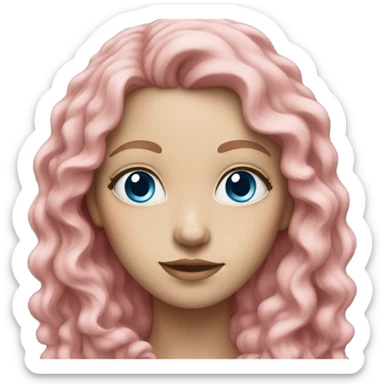 Pale white woman with blue eyes and long pink curly hair sticker