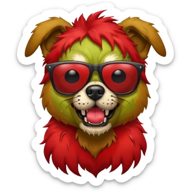 Zombie dog with red hair and sun glasses sticker