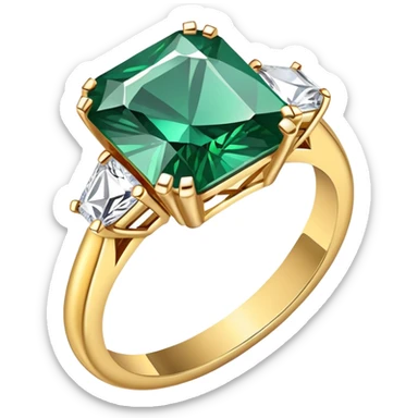 Diamond ring with gold band and emerald-shaped diamond sticker