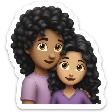 Boy with black hair and girl with long curly black hair hugging sticker