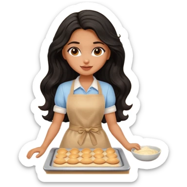 a pretty tan bratz girl with black wavy long hair baking at a restaurant sticker
