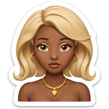 darkskin female with eyebrows that are naturally shaped and frame eyes well, eyes that are almond-shaped with defined lashes. nd lips are full with a defined cupid’s bow, add also a septum piercing that adds an edgy, stylish flair. a middle-part, honey blonde bust-down with laid baby hairs sticker