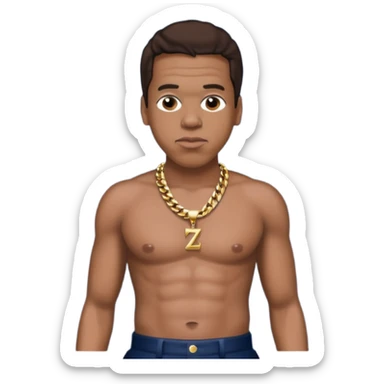 Jay-Z with dark brown hair, shirtless with necklace, metallic navy blue pants sticker