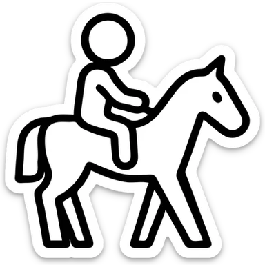 outlined icon of a child on a horse, no fill, simple and recognizable sticker